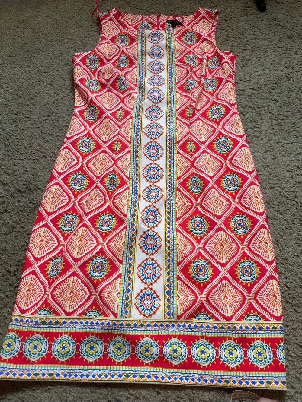 R & K Vintage Style Sleeveless Dress Orange Repeat Pattern Zip Back Size 6